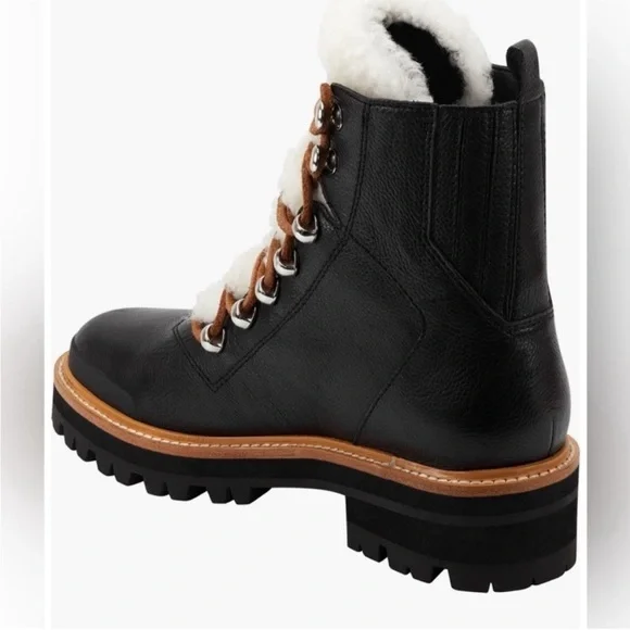 MARC FISHER $199 Izzie Genuine Shearling Lace Up Lug Sole Black Boot Size 6 NEW - Picture 3 of 10